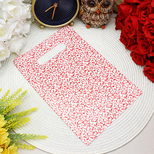 Şal Desenli Hediyelik El Geçme Poşeti Beyaz Kırmızı 17x25 cm 50’li Paket - Toptanalim