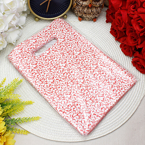 Şal Desenli Hediyelik El Geçme Poşeti Beyaz Kırmızı 17x25 cm 50’li Paket - Toptanalim (1)