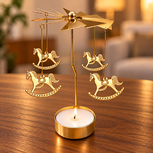 Sallanan At Figürlü Isı ile Dönen Metal Tealight Mumluk Gold - Toptanalim