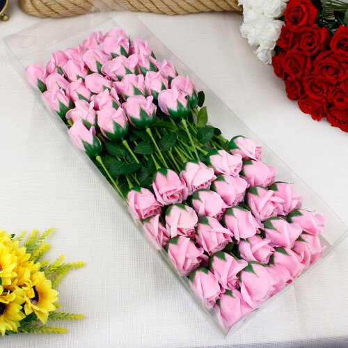 Saplı Yapraklı Kokulu Sabun Gül Pembe 50’li Paket - Toptanalim (1)