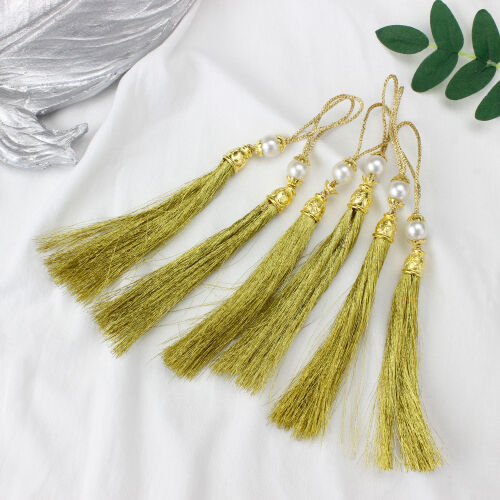 Sarı Gold Kapaklı İncili Püskül 12 CM - Kare Dekor