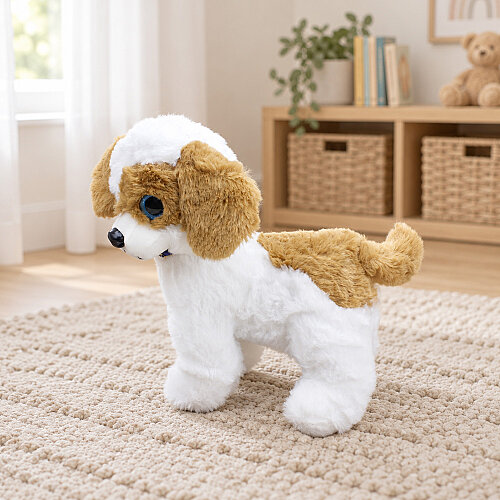 Sarkık Kulaklı Sevimli Peluş Köpek Beyaz 22 cm - Toptanalim (1)