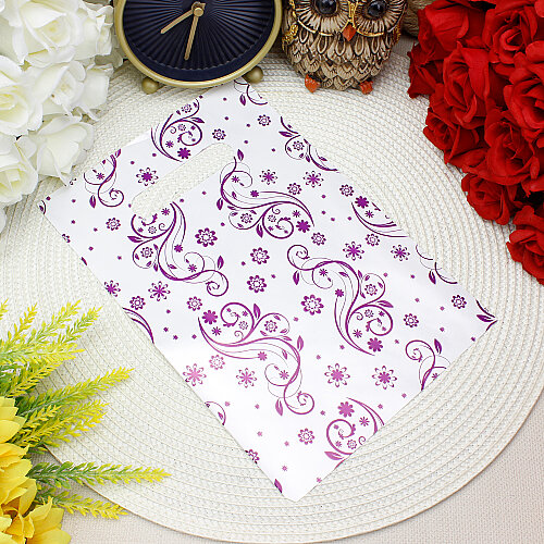 Sarmaşık Desenli Hediyelik El Geçme Poşeti Beyaz Mor 17x25 cm 50’li Paket - Toptanalim