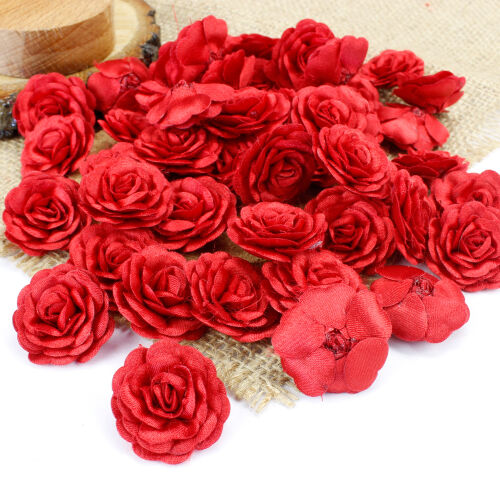 Saten Kumaş Katmerli Gül Bordo 3 Cm - Kare Dekor
