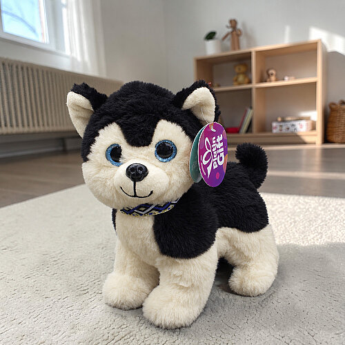 Sevimli Husky Peluş Köpek Siyah Ekru 22 cm - Toptanalim