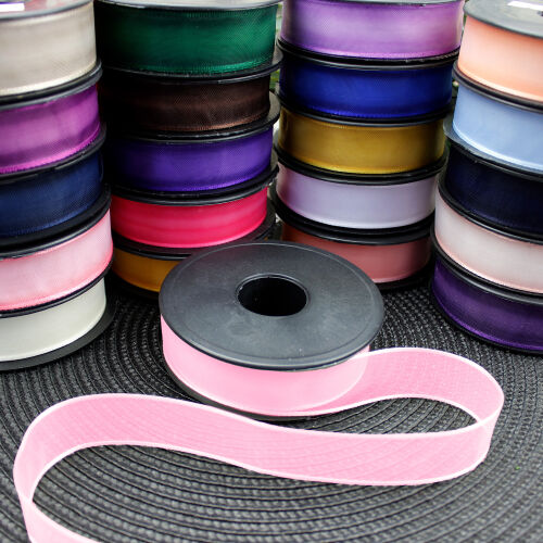 Şifon Kurdele 2,5CM 20MT Pembe - Kare Dekor (1)