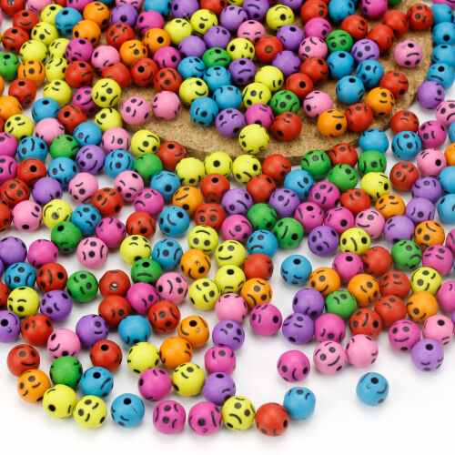 Siyah Dolgulu Emoji Renkli Yuvarlak Boncuk 250 Adet - Kare Dekor