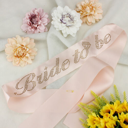 Taşlı Gold Yazı Bride To Be Pembe Renk Kuşak - Kare Dekor