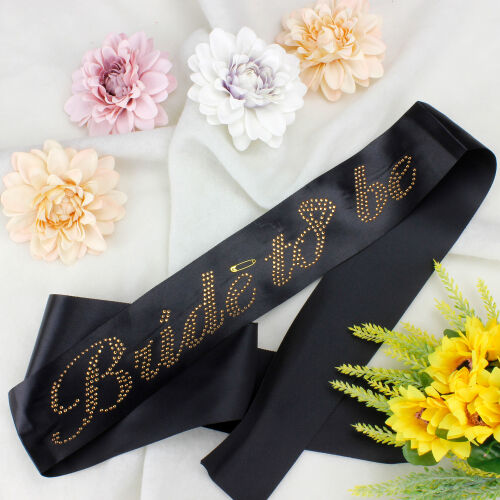 Taşlı Gold Yazı Bride To Be Siyah Renk Kuşak - Kare Dekor
