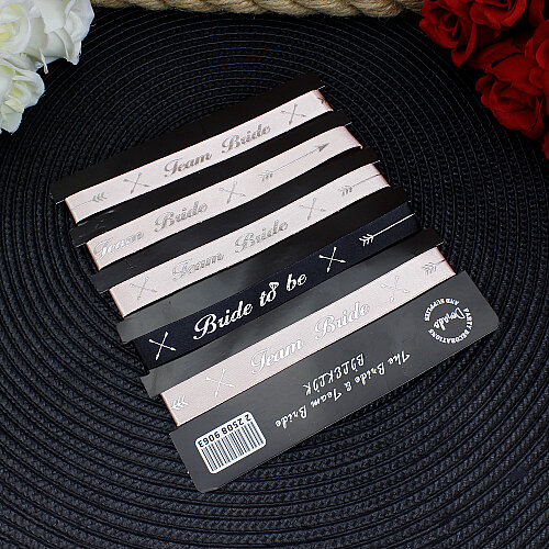 Team Bride Bride To Be Kurdele Bekarlığa Veda Bilekliği 5'li Set Pudra Siyah Rose Gümüş Yazılı - Toptanalim (1)