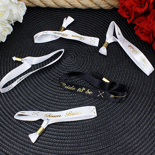 Team Bride Bride To Be Kurdele Bekarlığa Veda Bilekliği 5'li Set Siyah Beyaz Gold Yazılı - Toptanalim