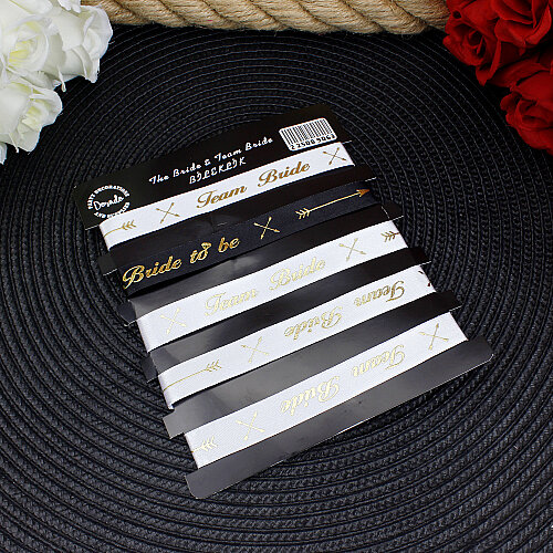 Team Bride Bride To Be Kurdele Bekarlığa Veda Bilekliği 5'li Set Siyah Beyaz Gold Yazılı - Toptanalim (1)