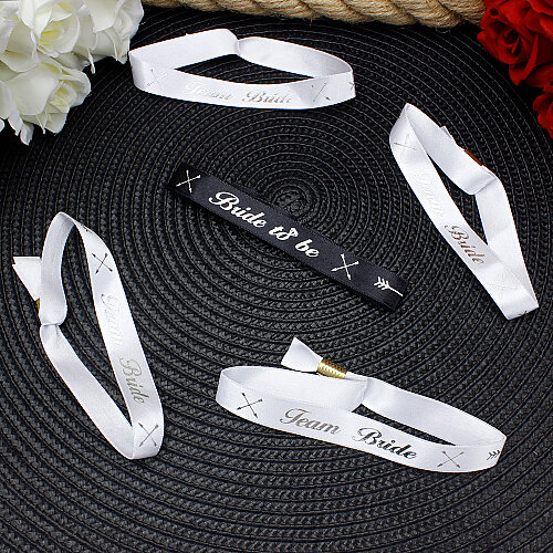 Team Bride Bride To Be Kurdele Bekarlığa Veda Bilekliği 5'li Set Siyah Beyaz Gümüş Yazılı - Toptanalim