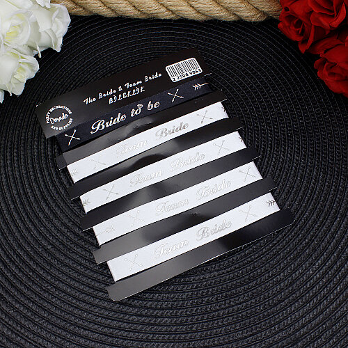Team Bride Bride To Be Kurdele Bekarlığa Veda Bilekliği 5'li Set Siyah Beyaz Gümüş Yazılı - Toptanalim (1)