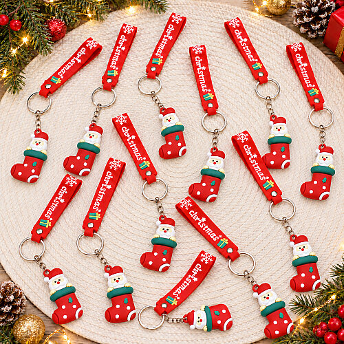 Yılbaşı Çoraplı Noel Baba Silikon Bileklikli Anahtarlık 12’li Paket - Toptanalim (1)