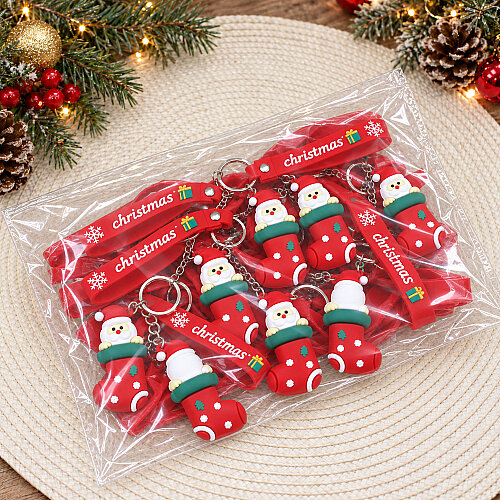  Yılbaşı Çoraplı Noel Baba Silikon Bileklikli Anahtarlık 12’li Paket - 3