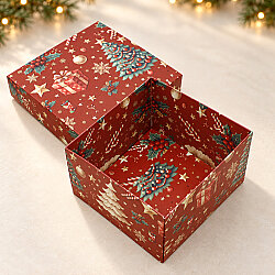 Yılbaşı Desenli Kapaklı Kutu 15x15x10 cm - 2