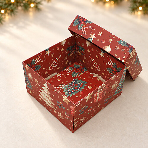 Yılbaşı Desenli Kapaklı Kutu 15x15x10 cm - 3