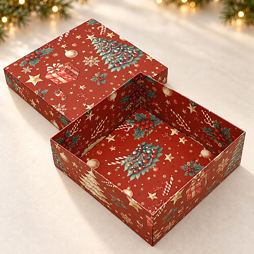 Yılbaşı Desenli Kapaklı Kutu 25x25x10 cm - Toptanalim (1)