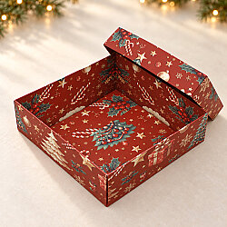 Yılbaşı Desenli Kapaklı Kutu 25x25x10 cm - 3