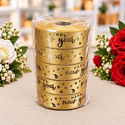 Yılbaşı Happy New Year Yazılı Varak Gold Baskılı Kurdele 2,5 cm 20 Metre - 3