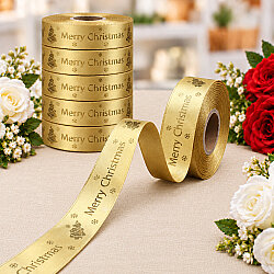 Yılbaşı Merry Christmas Yazılı Varak Gold Baskılı Kurdele 2,5 cm 20 Metre - 1