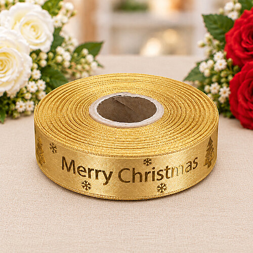 Yılbaşı Merry Christmas Yazılı Varak Gold Baskılı Kurdele 2,5 cm 20 Metre - Toptanalim (1)