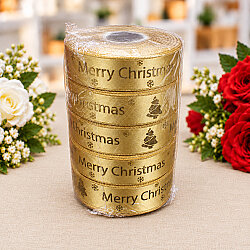 Yılbaşı Merry Christmas Yazılı Varak Gold Baskılı Kurdele 2,5 cm 20 Metre - 3