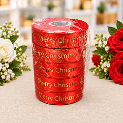 Yılbaşı Merry Christmas Yazılı Varak Gold Baskılı Kurdele Kırmızı 2,5 cm 20 Metre - 3