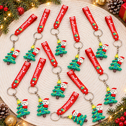  Yılbaşı Noel Babalı Çam Ağacı Silikon Bileklikli Anahtarlık 12’li Paket - Toptanalim (1)