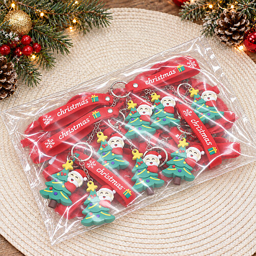  Yılbaşı Noel Babalı Çam Ağacı Silikon Bileklikli Anahtarlık 12’li Paket - 3
