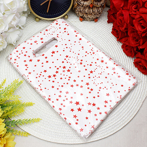  Yıldız Desenli Hediyelik El Geçme Poşeti Beyaz Kırmızı 17x25 cm 50’li Paket - Toptanalim (1)