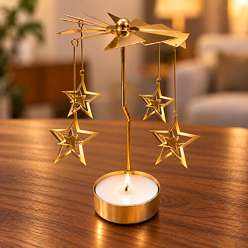 Yıldız Figürlü Isı ile Dönen Metal Tealight Mumluk Gold - Toptanalim