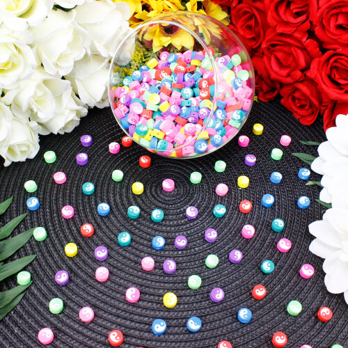 Yin Yang Desenli Karışık Renk Polimer Hamur Boncuk 9,3 mm (500’lü Paket) - Toptanalim