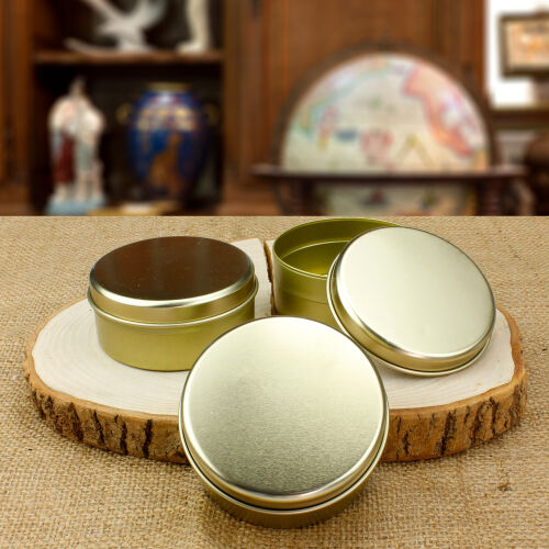 Yuvarlak Dekoratif Mum Teneke Kutu Gold 9X4CM - Kare Dekor