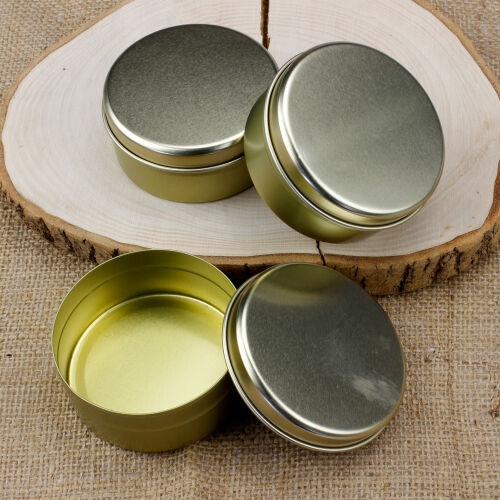 Yuvarlak Dekoratif Mum Teneke Kutu Gold 9X4CM - Kare Dekor (1)